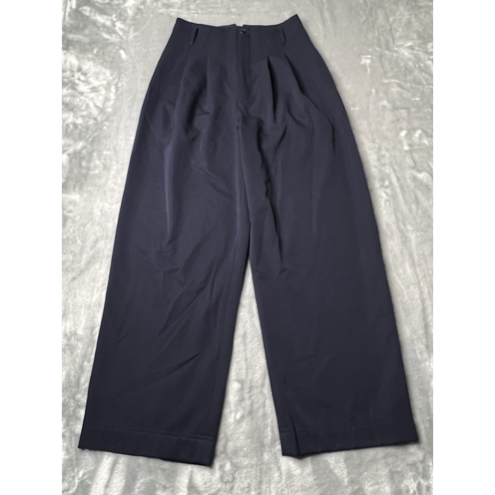 Bloomingdales Pants Women Size 4 Blue Wool Knit Trouser Vintage Wide Leg